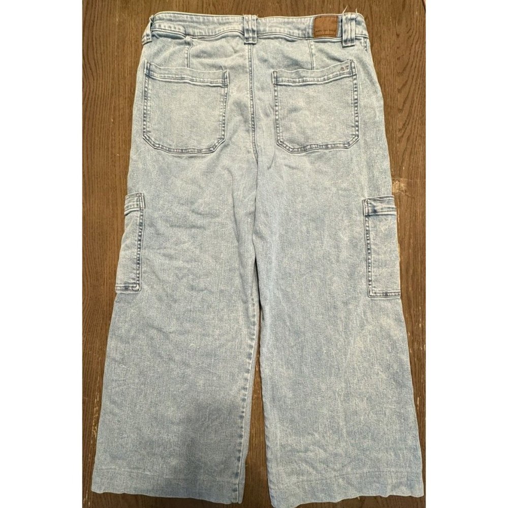 American Eagle Super High Rise Baggy Wide Leg Jeans Blue Y2K 90s Cargo Size 16 - Picture 10 of 12